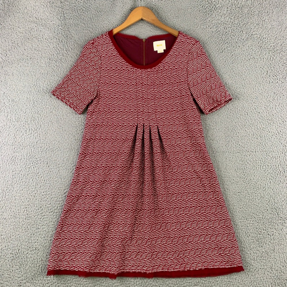Maeve Rippled Waves Shift Dress Women's Medium M Red‎ Textured Mod Anthropologie